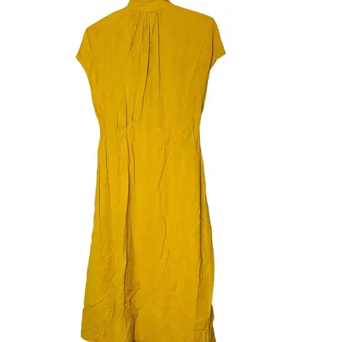 CO Women's Yellow Goop Fluid Linen Sleeveless Button Front Midi Dress Size Small