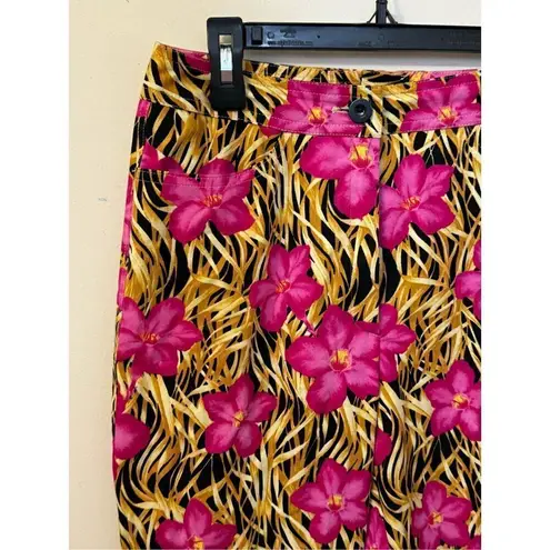 Escada By Margaretha Ley Y2K Tropical Print Ankle Pants 34/26 Tan