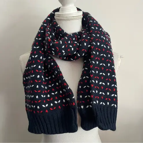 None Navy Red White Knit Winter Scarf