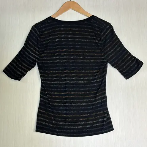 Veronica Beard  Jeans Women's Shirt Sz S Black Metallic Striped Knit T-Shirt