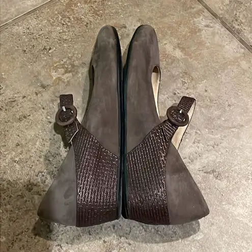Amalfi by Rangoni Taupe Brown Suede Leather Wedge Mary Jane Shoe Womens 8.5N Size 8.5