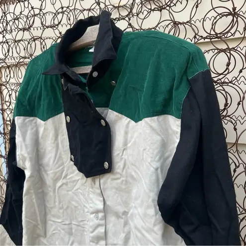 Vintage 90s Adobe Rose color block old west bib front western cowgirl shirt Green Size L
