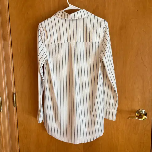 Lysse Women White Black Pinstripe Button Down Shirt Top Size S
