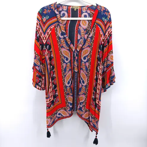 Democracy Paisley Print Blouse Tassel Embroidery Large Boho Hippie Chic Festival