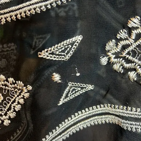 Cecico Sheer Tank Blouse w/Embroidery and a keyhole front tie Black