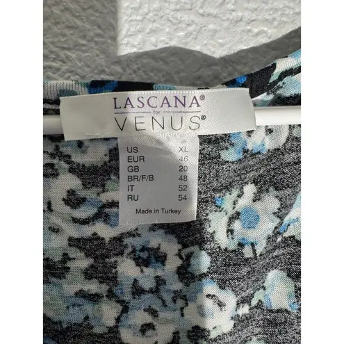 LASCANA for VENUS Black Floral Surplice Midi Dress XL Blue