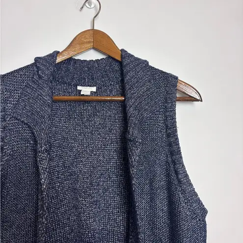 Chico's  Navy Blue Shimmer Open Chunky Knit Grandmacore Vest with Pockets - Image 6