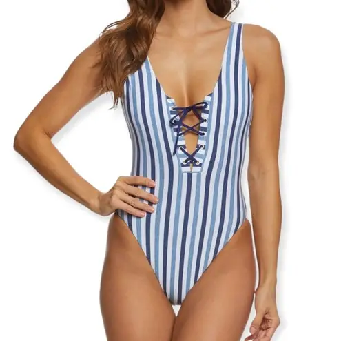 Splendid  Striped Lace up Front One Piece Swimsuit