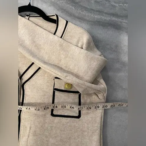 Harvest Size L Oatmeal Long Sleeve V Neck Gold Button Front Cardigan Black Trim Size L