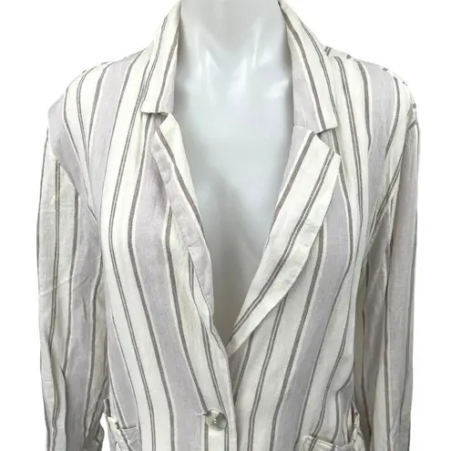 Gentle Fawn Gray White Linen Striped Pinstriped One Button Blazer Coat Jacket S