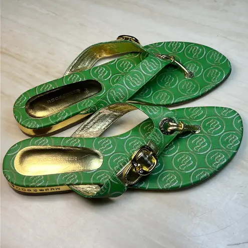 Rocawear Women's Size 10.5 Green Logo Thong Sandals Rhinestone Buckle Accent