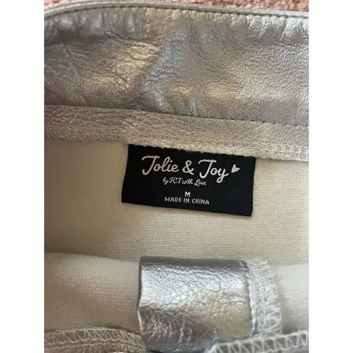 Jolie & Joy SILVER METALLIC FAUX LEATHER MINI SKIRT Size M Size M