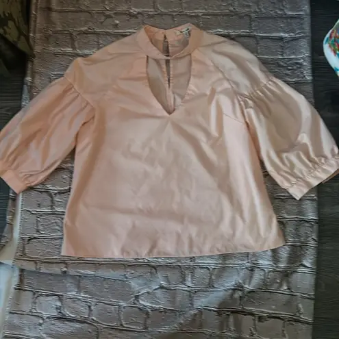 Bleuh Ciel  Peach V-Neck Chocker Blouse M  Balloon Sleeve Fairycore Whimsygoth