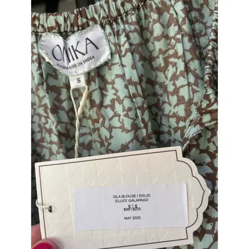 Anthropologie Omika Isla Tasseled Blouse Elliot Galapago Womens Size Small Green