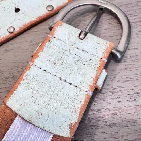 Linea Pelle Pale Green Leather And Ribbon Distressed Boho Belt Size S City Chic