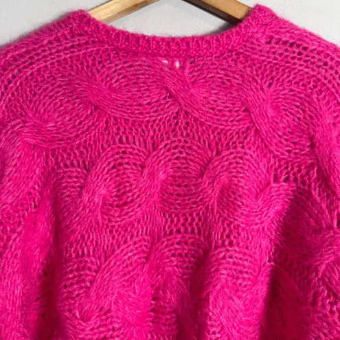 Farm Rio Maxi Cable Knit Sweater Pullover Women's Medium Pink Chunky Comfy NWOT