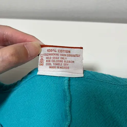 Oh My Gauze Turquoise Cotton Tunic Fringe Asymmetrical Lagenlook Artsy Boho OS Blue Size undefined