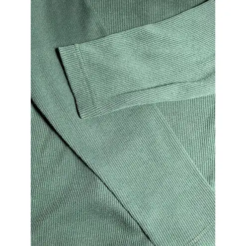 Energie Henley Top Green Ribbed Knit Long Sleeve Vtg Y2K Top Womens Med Retro