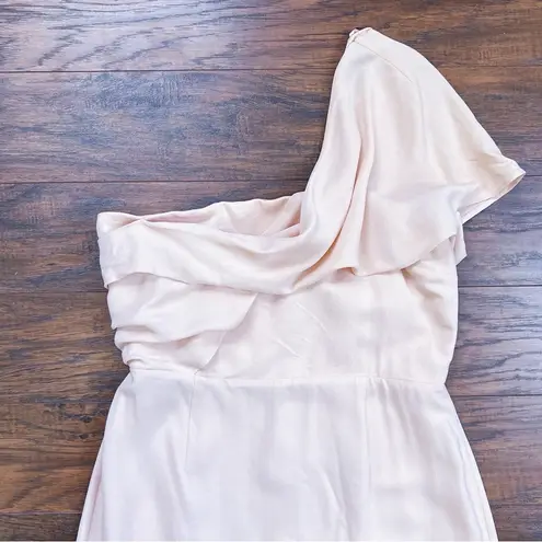 Reiss • Riana One Shoulder Bodycon Dress pink blush nude draped cocktail