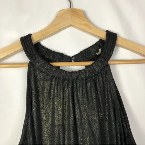 T Tahari Black Gold Shimmer High Neck Tank Top S