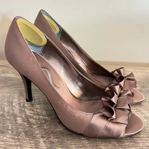 Nina High Heels Shoes Open Toe Metallic satiny Bronze Women’s Size 9 Formal