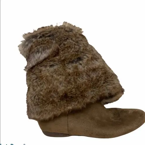 Report vegan suede and fur tan mid shaft boots Size 6