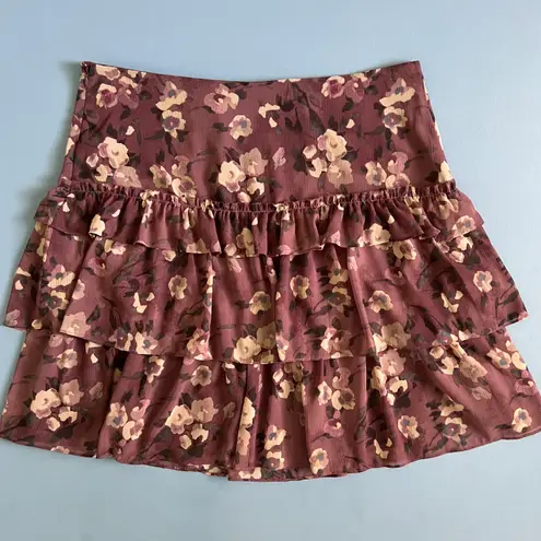 Ralph Lauren NWT Lauren  Georgette Purple Floral Crinkle Tiered Ruffle Skirt