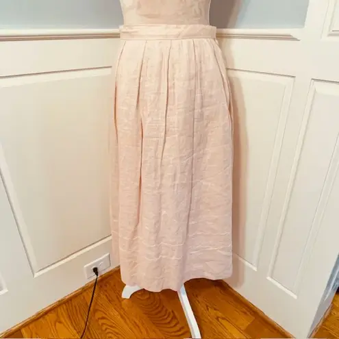 Vintage Cloak of Many Colors Linen Scalloped Midi Skirt Blush Small Pink