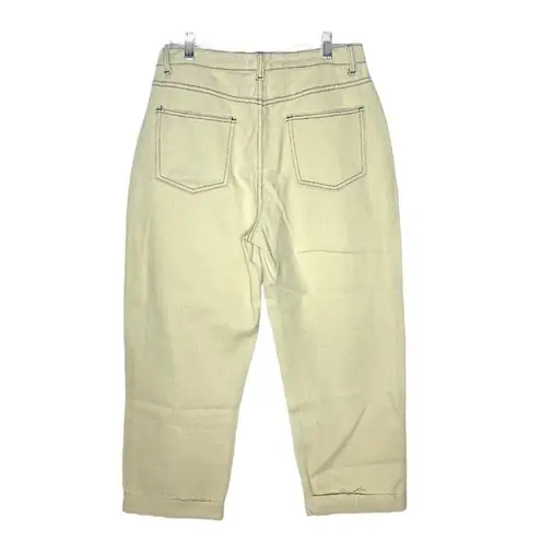 Miou Muse Women’s Jeans Size XL Ivory Stitched Washed Denim Fray Bottom Cuffed