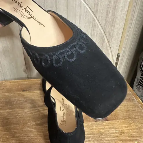 Salvatore Ferragamo Black Suede Square Close Toed Vintage Coquette Block Heels 9 - Image 7