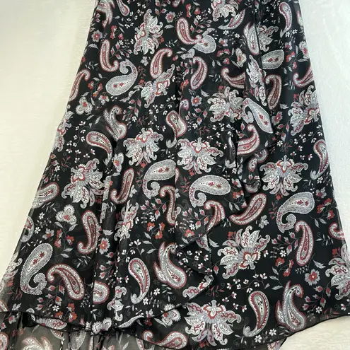 Vintage 90s Sz 8 Midi Skirt Asymmetric Sheer Cottagecore Floral Ruffle Fairycore Black