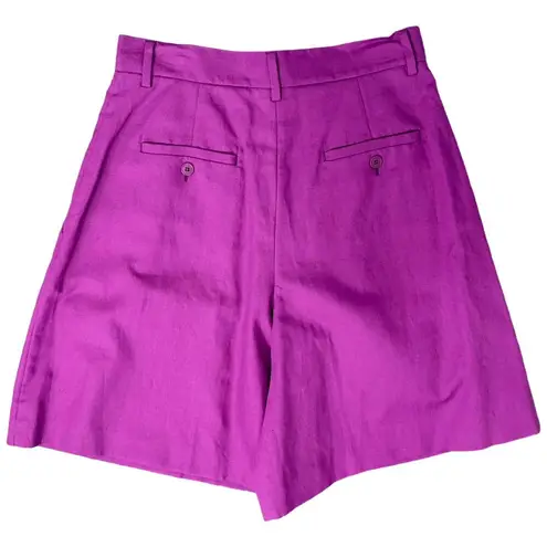 Max Mara Weekend Fuchsia Plum Purple Pleated Linen Blend Bermuda Shorts size 8