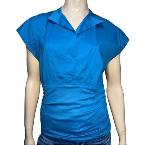 Akris Punto Bergdorf Goodman Women’s Size 10 Blue Cotton Stretch Top Blouse