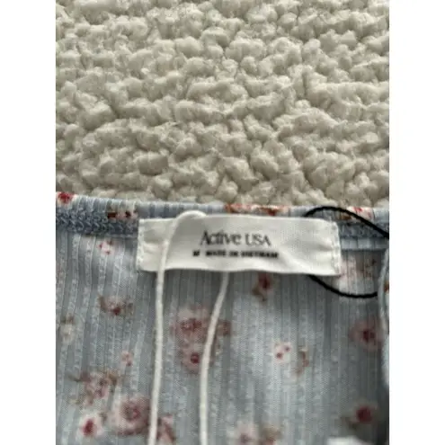 Active USA  Women's Rib Knit Bustier Cami Tank Blue Ditsy Floral Body-con Dress M