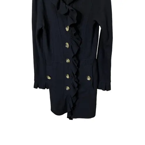 Charlie & Robin Black Ruffle Front Button Wool Blend Coat Women's Size M Size M