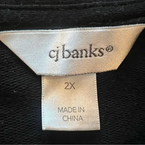 cj banks Women’s Black Fleece PulloverSweatshirt size 2X Star sequin Top Holiday