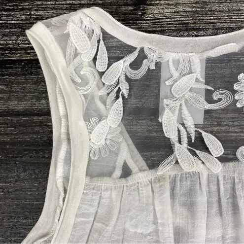 Fleur De Lis White Sheer Shark bite Hem Sleeveless Swim Suit Cover Up M Size M