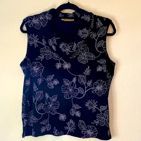 Notations Blouse Size XL Womens Black Lavender Floral Cowl Neck Sleeveless - Image 1