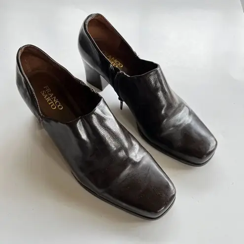 Franco Sarto  Remo Heeled‎ Square Toe Brown Leather Zip Pumps Shoes Womens…