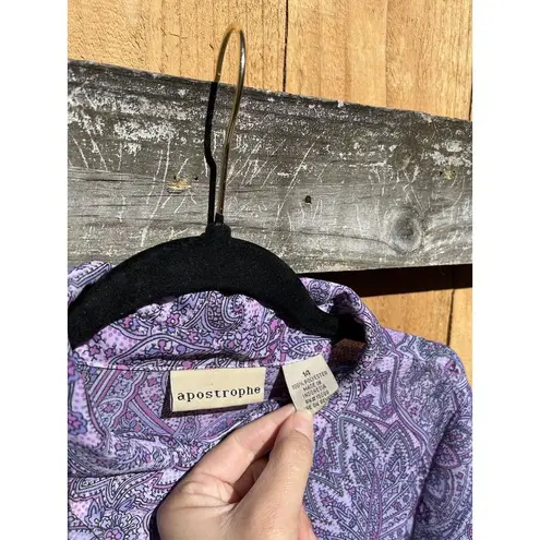 Apostrophe  Womens Top Size‎ XL  Paisley 3/4 Sleeve Shirt Purple Button Up Spring