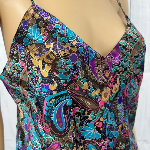 Frederick's of Hollywood Y2K SMALL Purple Paisley Satin Top Sheer Strappy