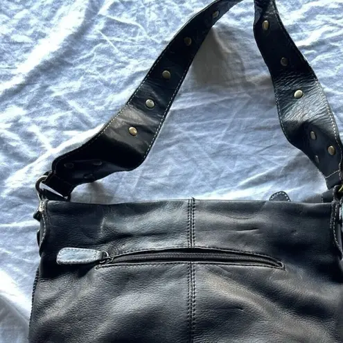 Vintage Sereta Leather Black Handbag Women’s Leather Purse Studded Shoulder Bag