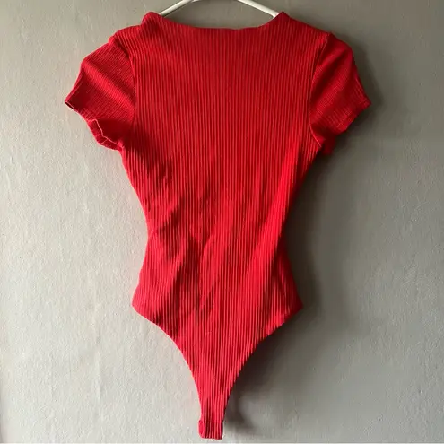Princess Polly  Red Ribbed Nicola Bodysuit Size 6