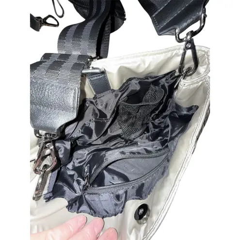 THINK ROYLN Messenger Quilted Metalic Silver Crossbody Bag, Removable Handle