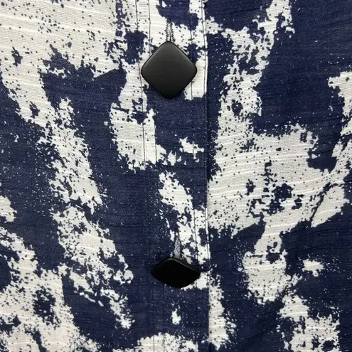 Ming Wang Tunic Top Womens 2X Navy White Print Sheer Button Up 100% Cotton Plus