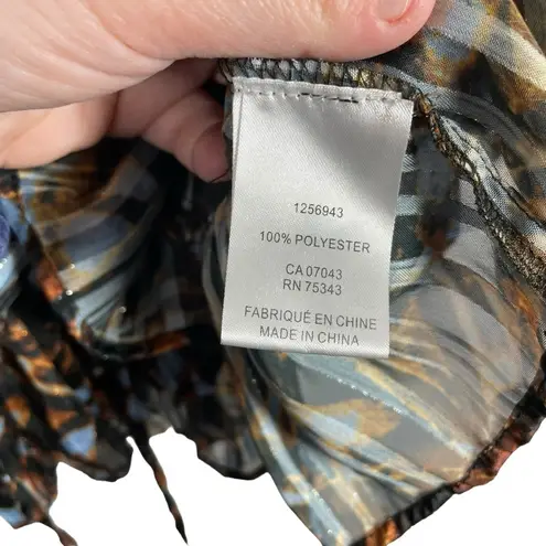 House of Harlow 1960 Revolve Metallic Abstract Puff Sleeve Blouse Brown Size L Size L