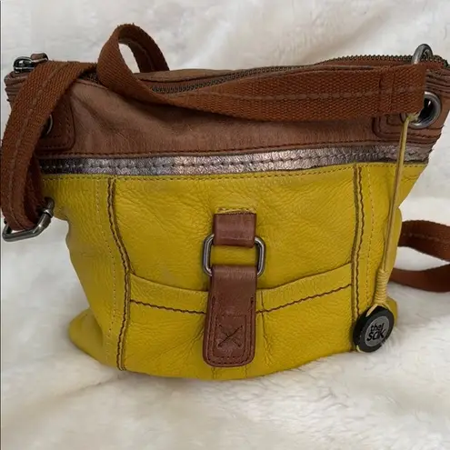 The Sak Yellow and Brown Crossbody Bag with Buckle Detail