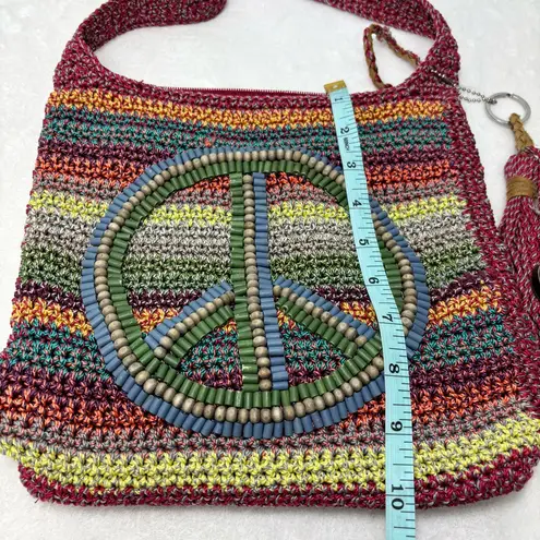 The Sak Beaded Hippie Peace Sign Crossbody Bag Purse Multicolor