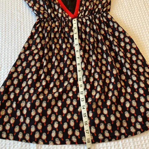 CORA Fit & Flare Deep V Neck Navy Red Bird Dress Size Small Blue