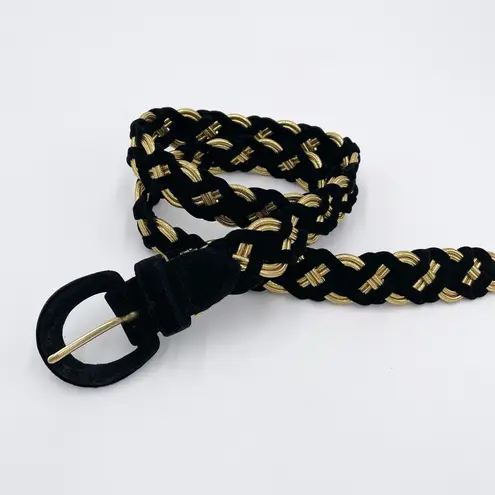 Amanda Smith Vintage 80s Belt Black Velvet Gold Rope Braided Size S/M Retro Glam